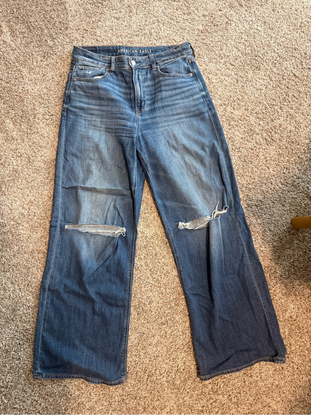 American Eagle Outfitters Wide-Leg Distressed Jeans - Dark Blue